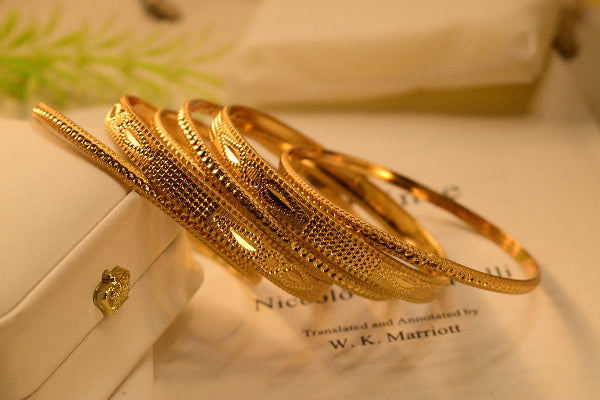 Fancy Unique Design Gold Plated 6pc Bangle Set for Girls/Women