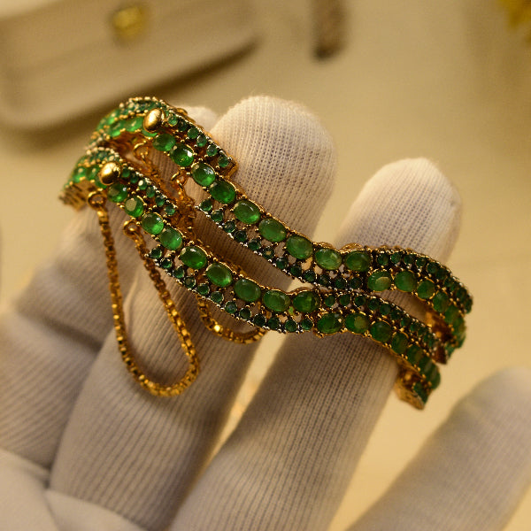 Elegant Design Gold Plated Crystal Stones 2pc Bangle Set for Girls/Women