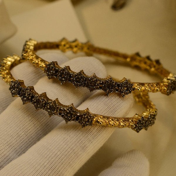 Stylish Design Gold Plated Crystal Stones 2pc Bangle Set for Girls/Women