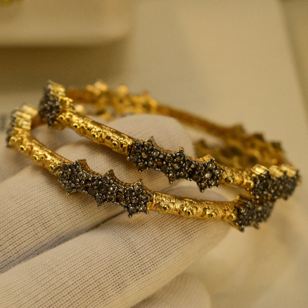 Stylish Design Gold Plated Crystal Stones 2pc Bangle Set for Girls/Women