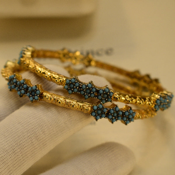 Stylish Design Gold Plated Crystal Stones 2pc Bangle Set for Girls/Women