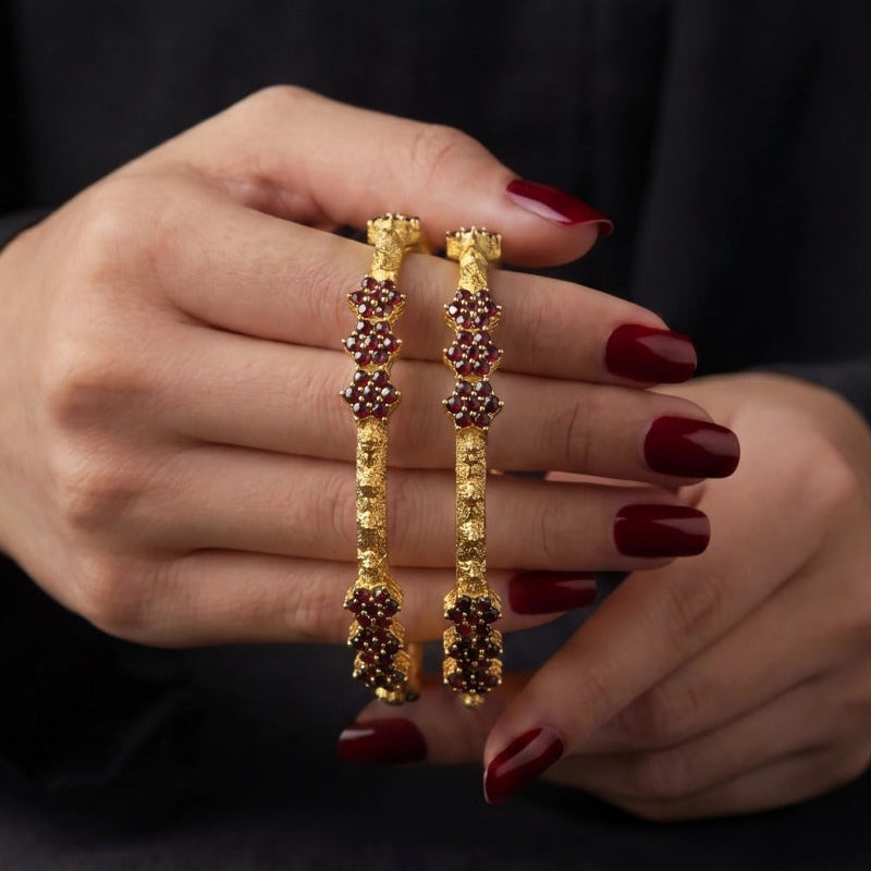 Stylish Design Gold Plated Crystal Stones 2pc Bangle Set for Girls/Women