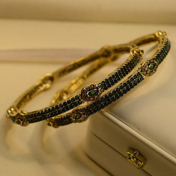 Gorgeous Design Gold Plated Crystal Stones 2pc Bangle Set for Girls/Women