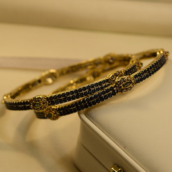 Gorgeous Design Gold Plated Crystal Stones 2pc Bangle Set for Girls/Women