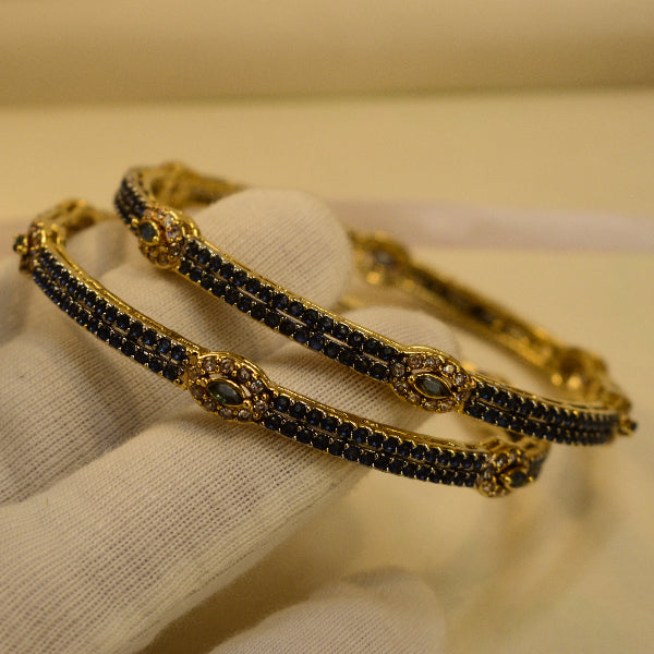 Gorgeous Design Gold Plated Crystal Stones 2pc Bangle Set for Girls/Women