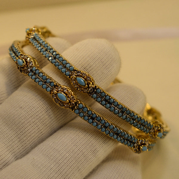Gorgeous Design Gold Plated Crystal Stones 2pc Bangle Set for Girls/Women