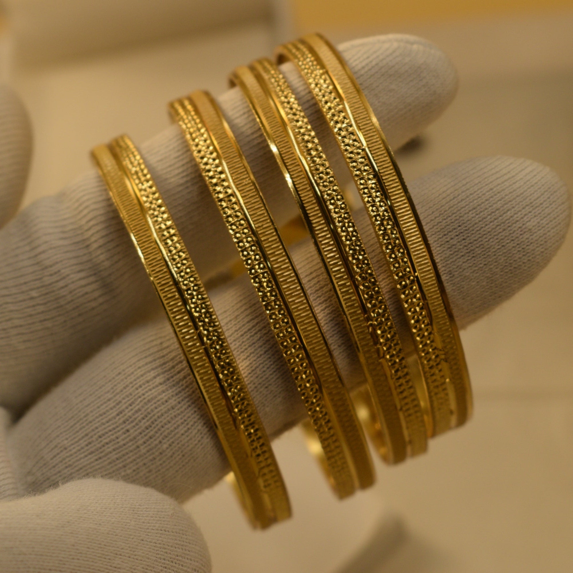 Sparkling Unique Design Gold Plated 4pc Bangle Set for Girls/Women