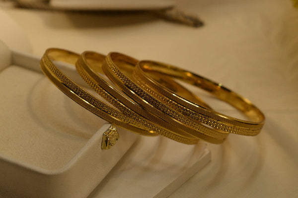 Sparkling Unique Design Gold Plated 4pc Bangle Set for Girls/Women