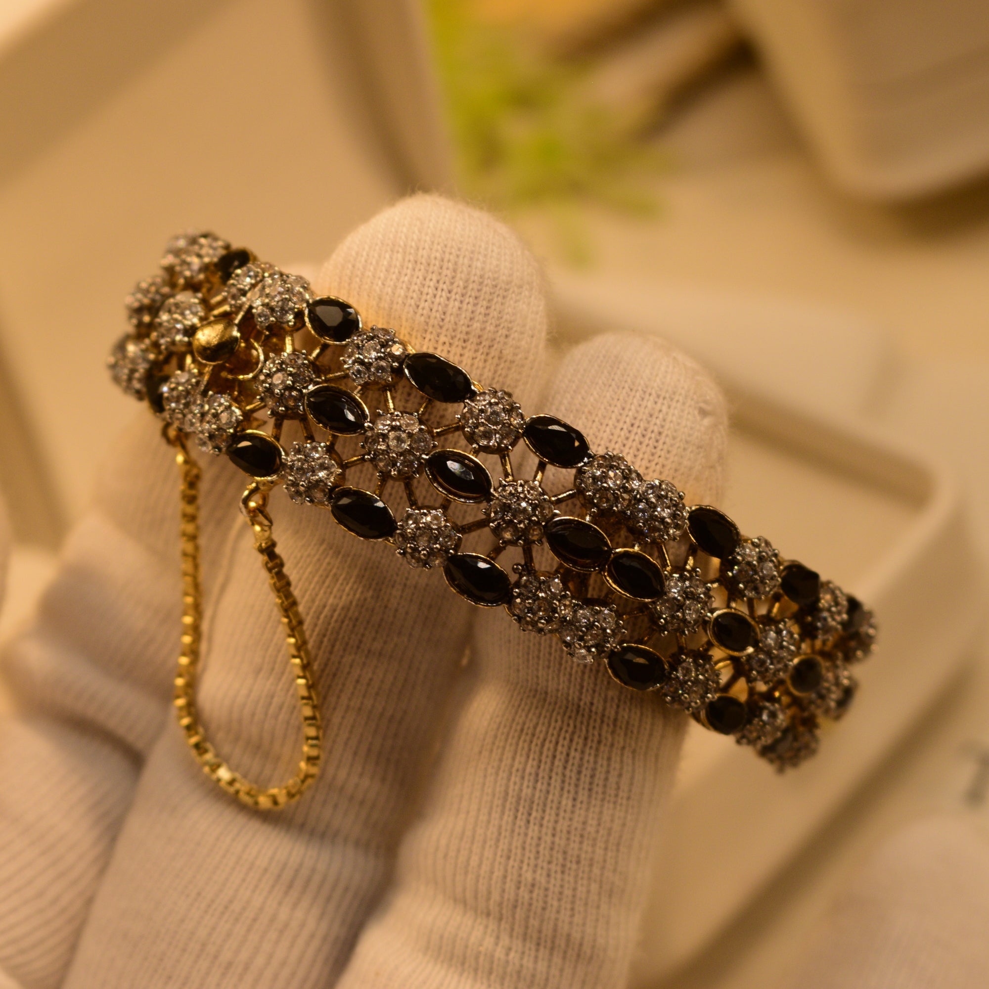Luminous Design Gold Plated Crystal Stones Bangle for Girls/Women