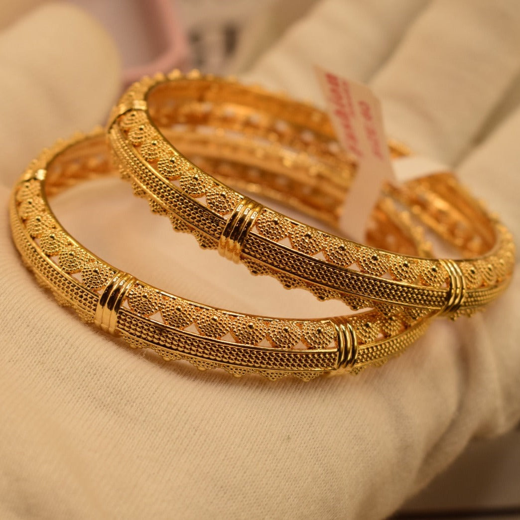 24K One Dip Indian Gold Plated Elegant Kara Bangles Set for Girls/Women