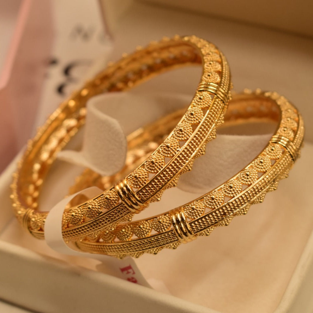 24K One Dip Indian Gold Plated Elegant Kara Bangles Set for Girls/Women