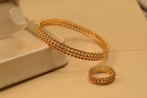 24K One Dip Indian Gold Plated Elegant Desinge Bangles With Adjustable Ring for Girls/Women