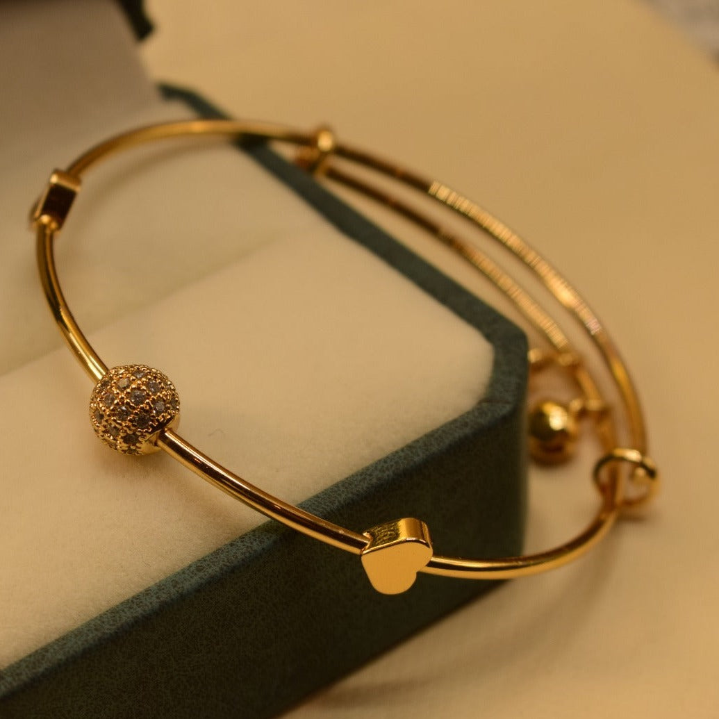 Stylish Golden/Silver Heart Ball Golden/Silver Single Kara Bangles for Girls/Women