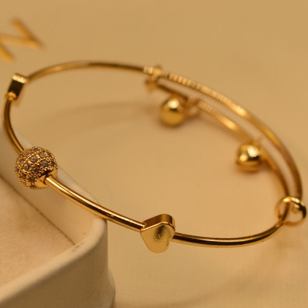 Stylish Golden/Silver Heart Ball Golden/Silver Single Kara Bangles for Girls/Women