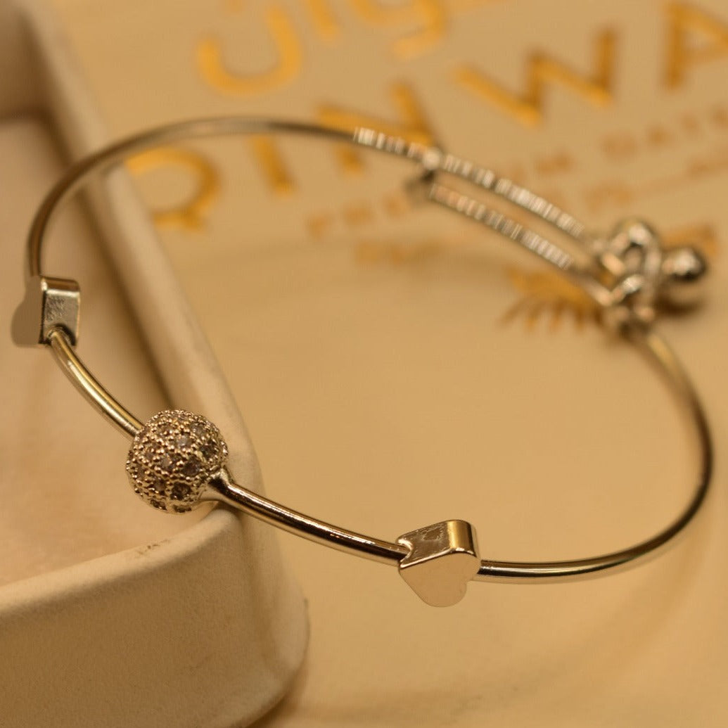 Stylish Golden/Silver Heart Ball Golden/Silver Single Kara Bangles for Girls/Women