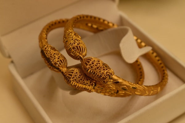 Elegant Madarasi Style Gold Plated Kara Pair Bnagles for Girls/Women