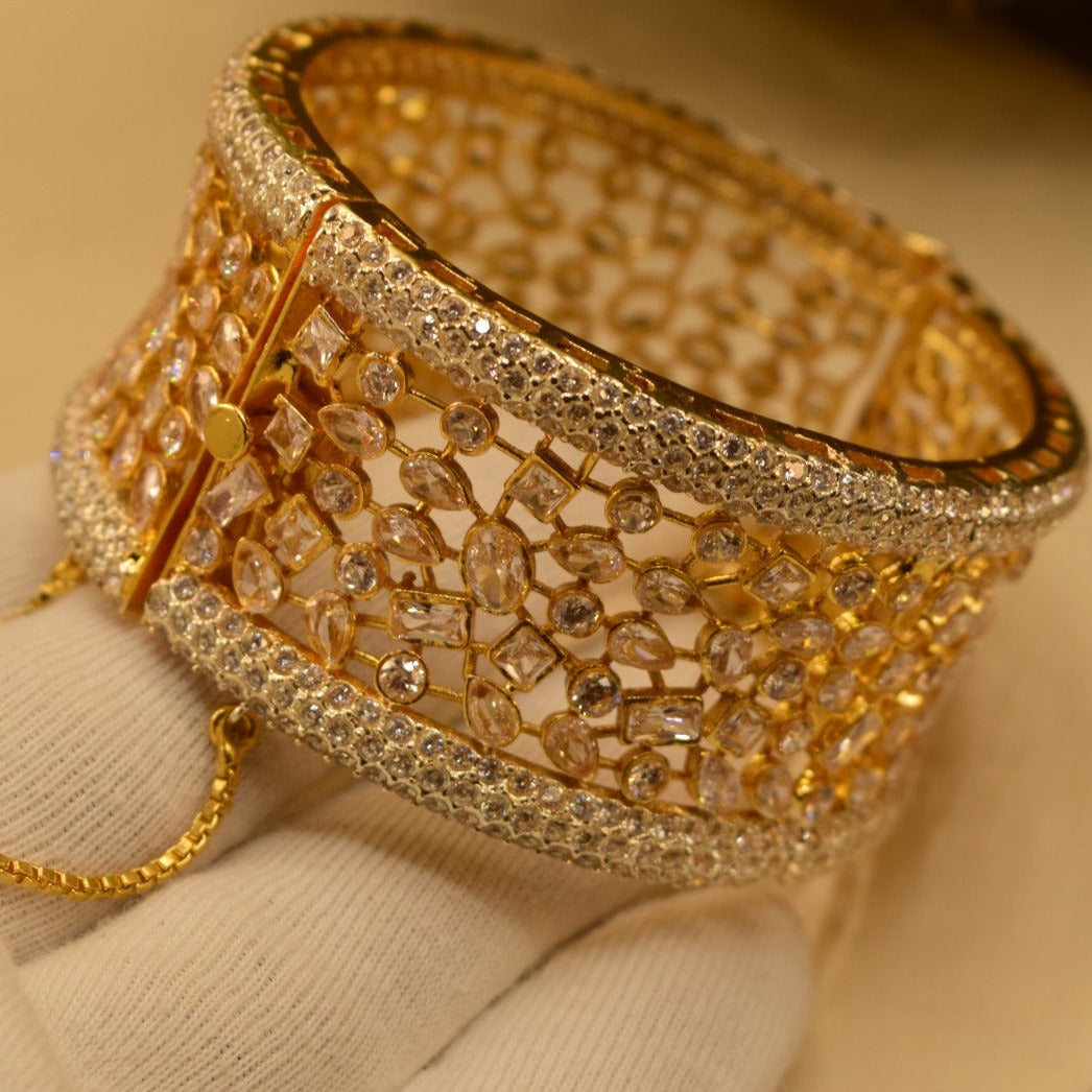 Elegant Real White/Maroon Stone Gold Plated Kara for Girls/Women