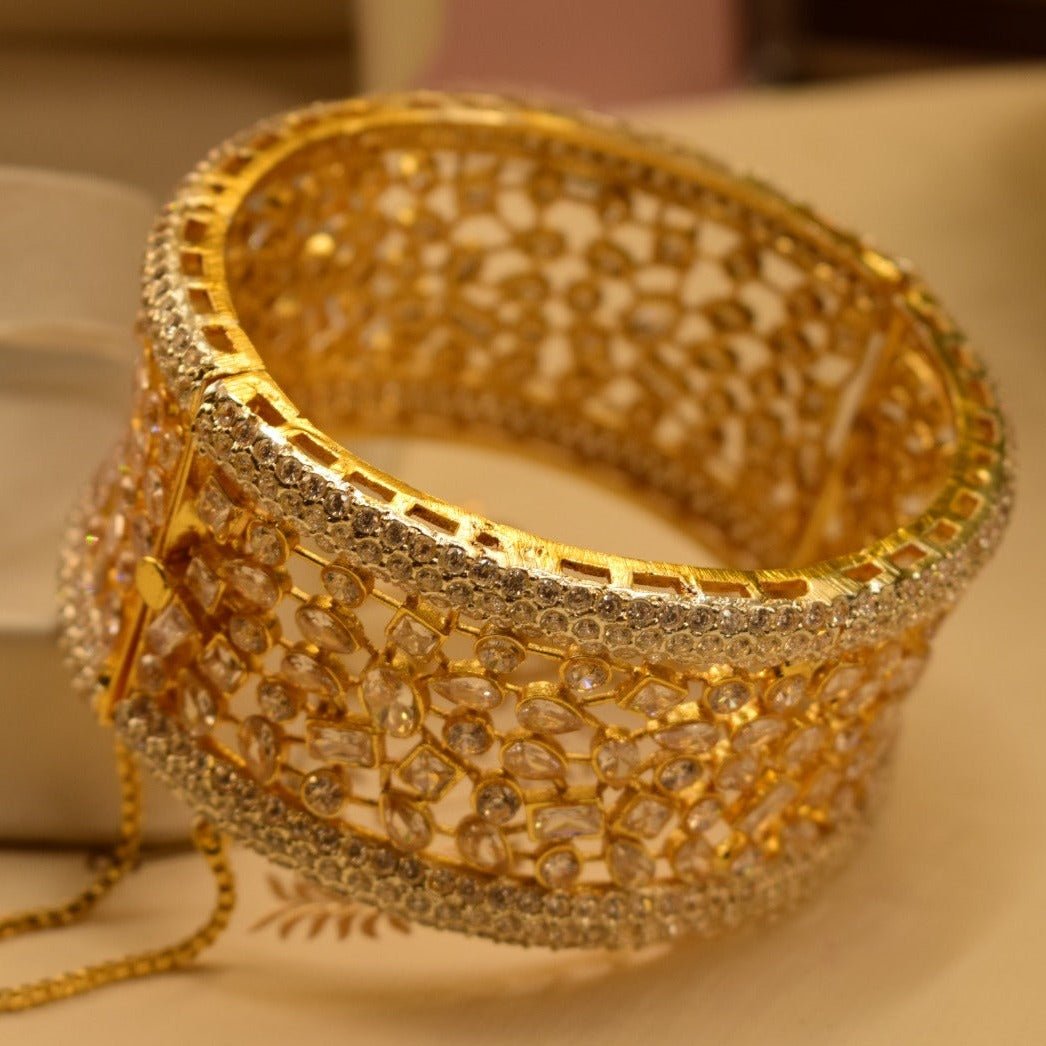 Elegant Real White/Maroon Stone Gold Plated Kara for Girls/Women