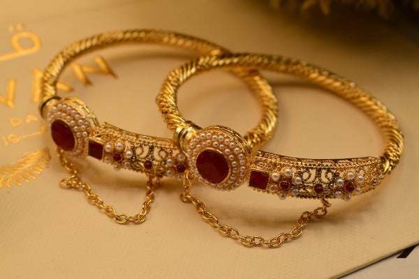 Elegant Design Maroon Stone Gold Plated Bangles for Girls/Women