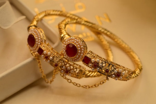 Elegant Design Maroon Stone Gold Plated Bangles for Girls/Women