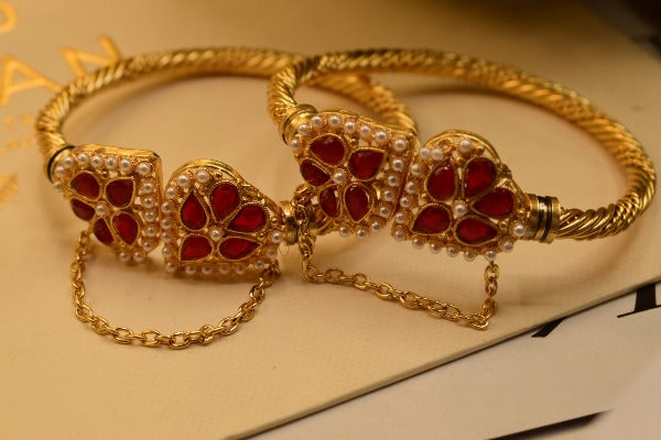 Unique Design Maroon Stone Gold Plated Bangles for Girls/Women