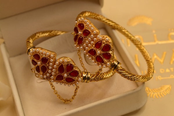 Unique Design Maroon Stone Gold Plated Bangles for Girls/Women
