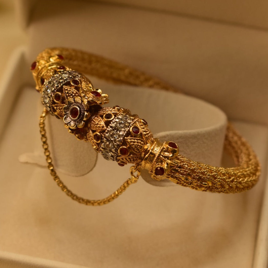 Elegant Design Maroon Stone Gold Plated Kara for Girls/Women