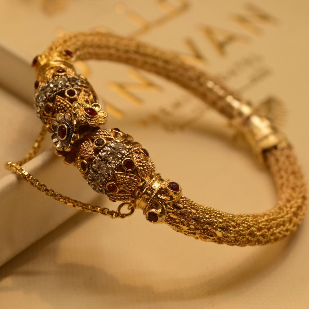 Elegant Design Maroon Stone Gold Plated Kara for Girls/Women