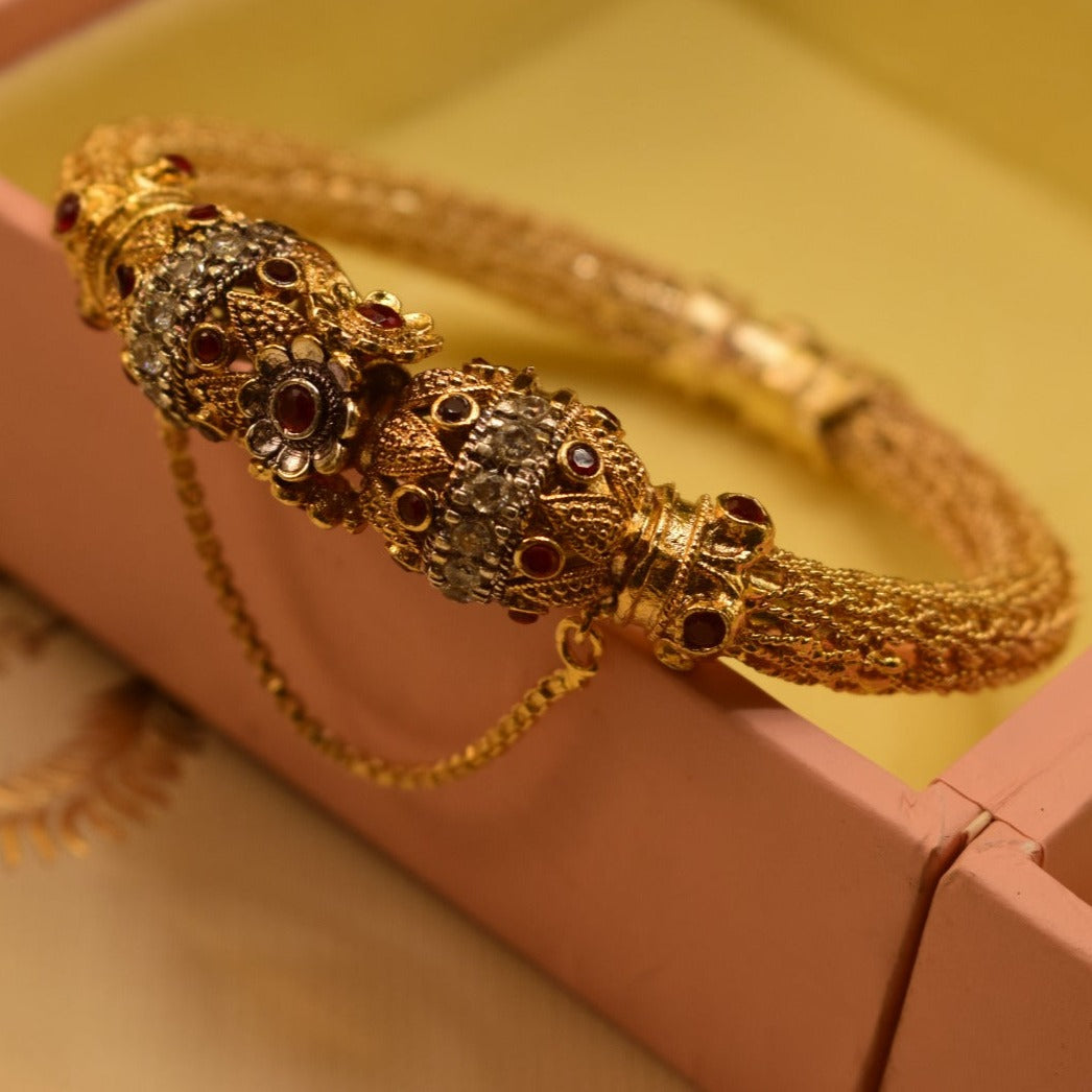 Elegant Design Maroon Stone Gold Plated Kara for Girls/Women