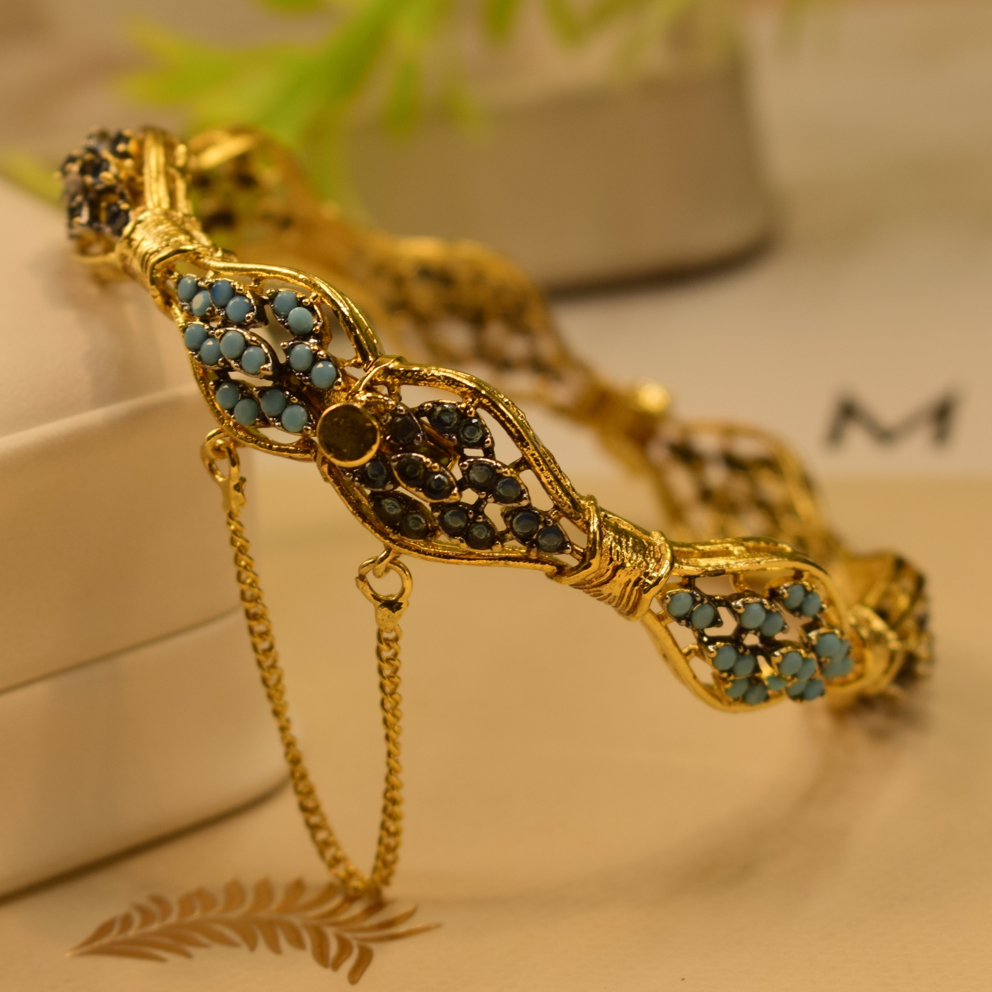 Unique Gold Plated Real Stones Bangle for Girls/Women