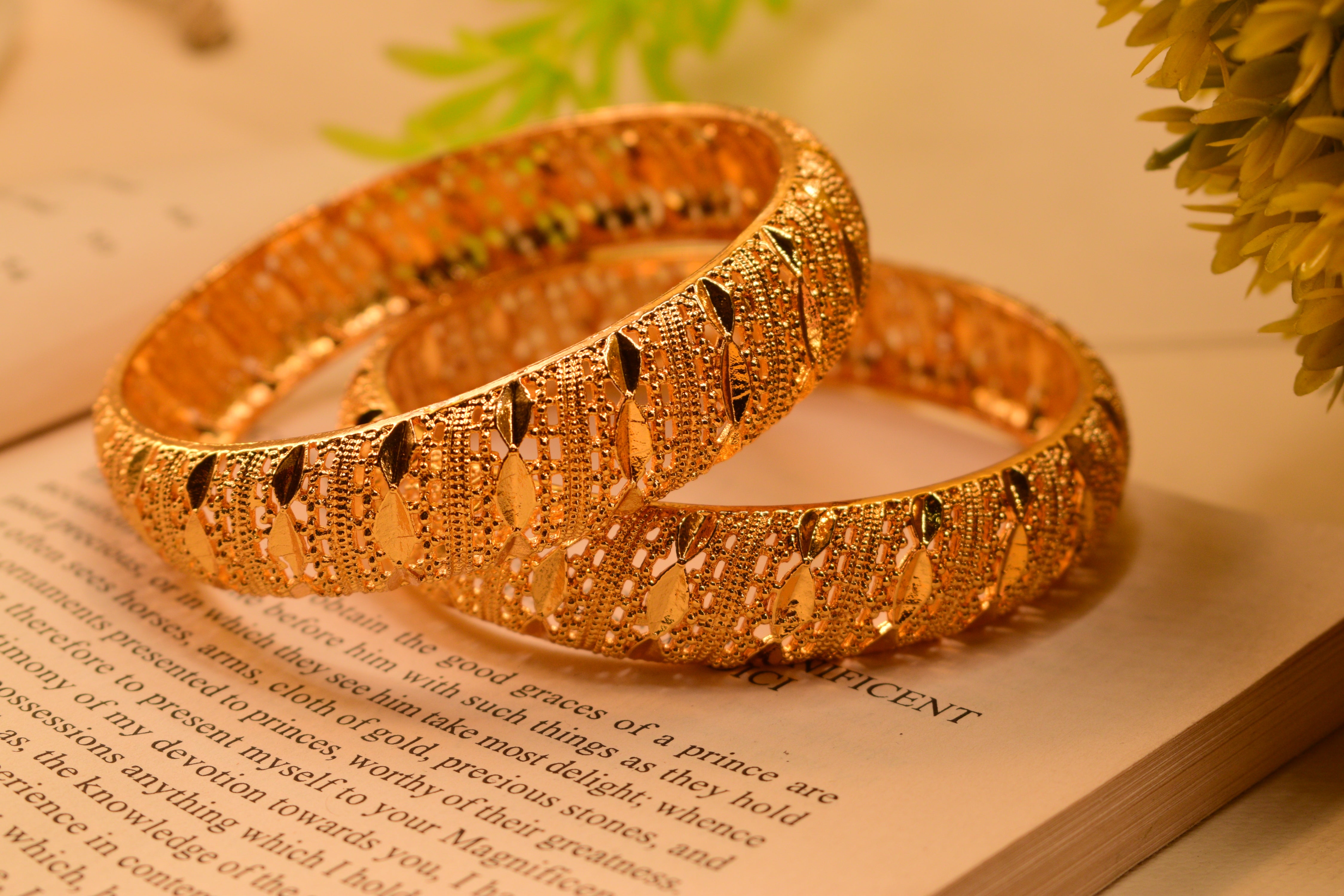 24K Gold Plated Glamorous Fancy Design 2pc Bangle Set for Girls/Women