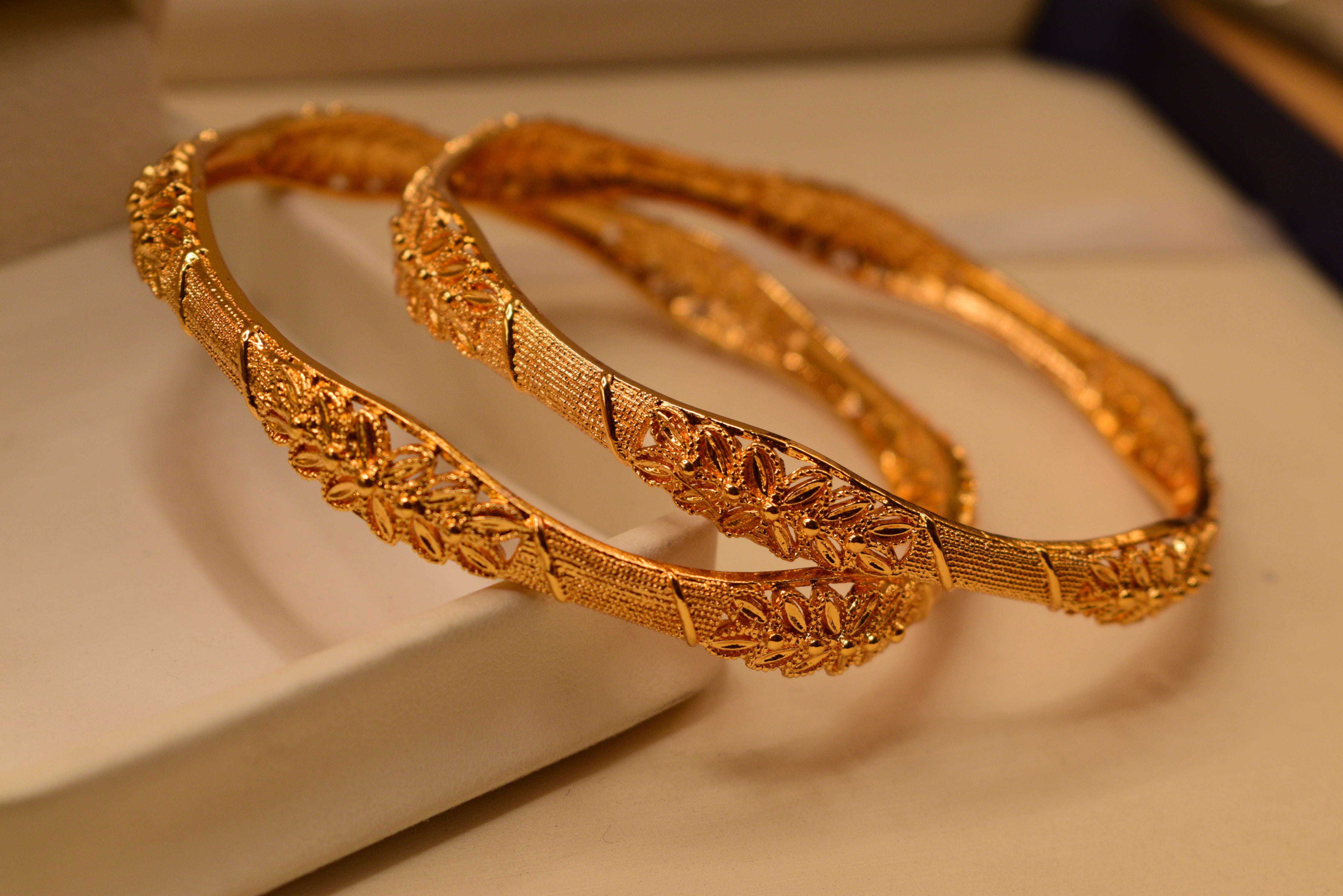 24K Gold Plated Luminous Unique Design 2pc Bangle Set for Girls/Women