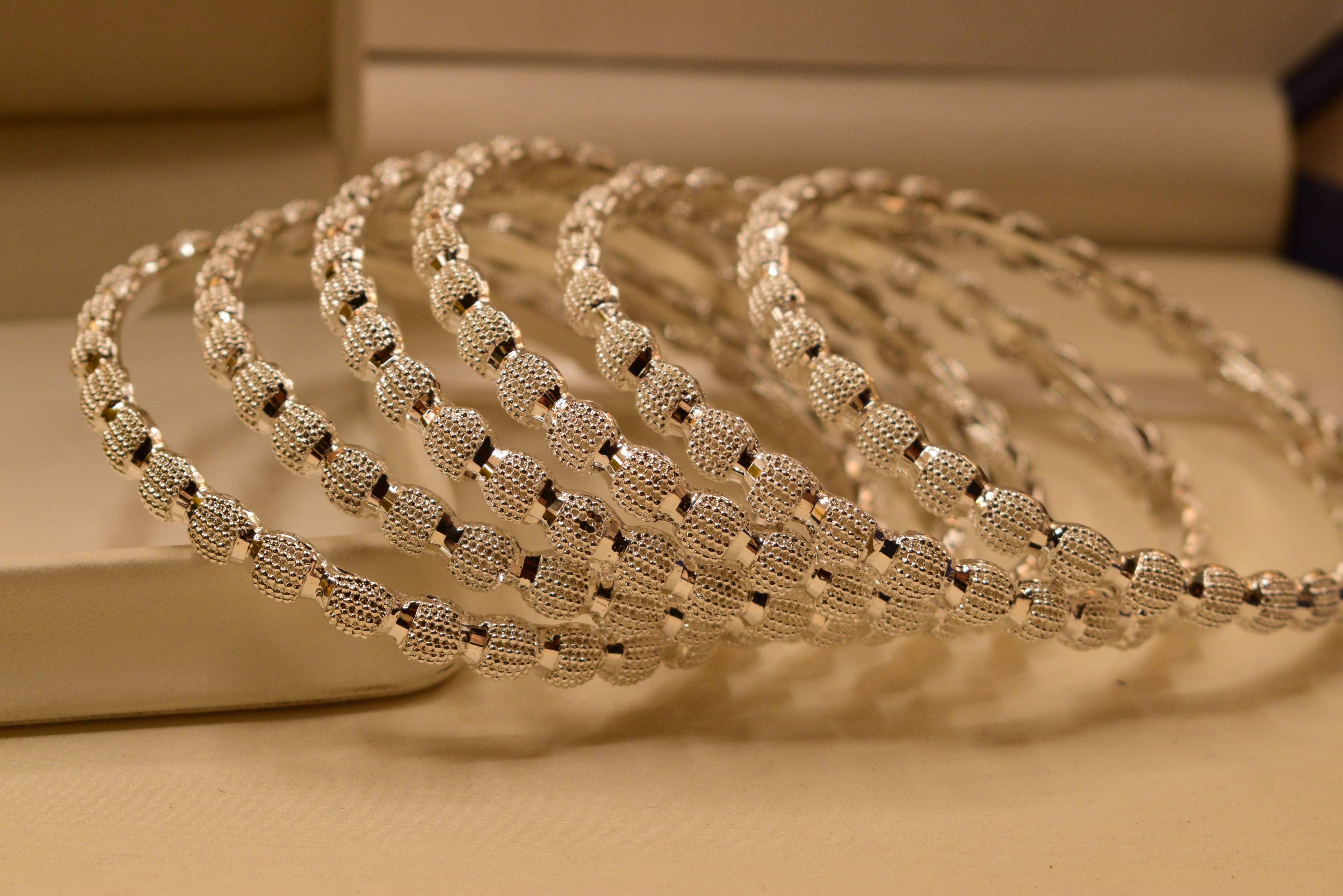 Glamorous Beautiful Silver 6pc Bangles Set for Girls/Women