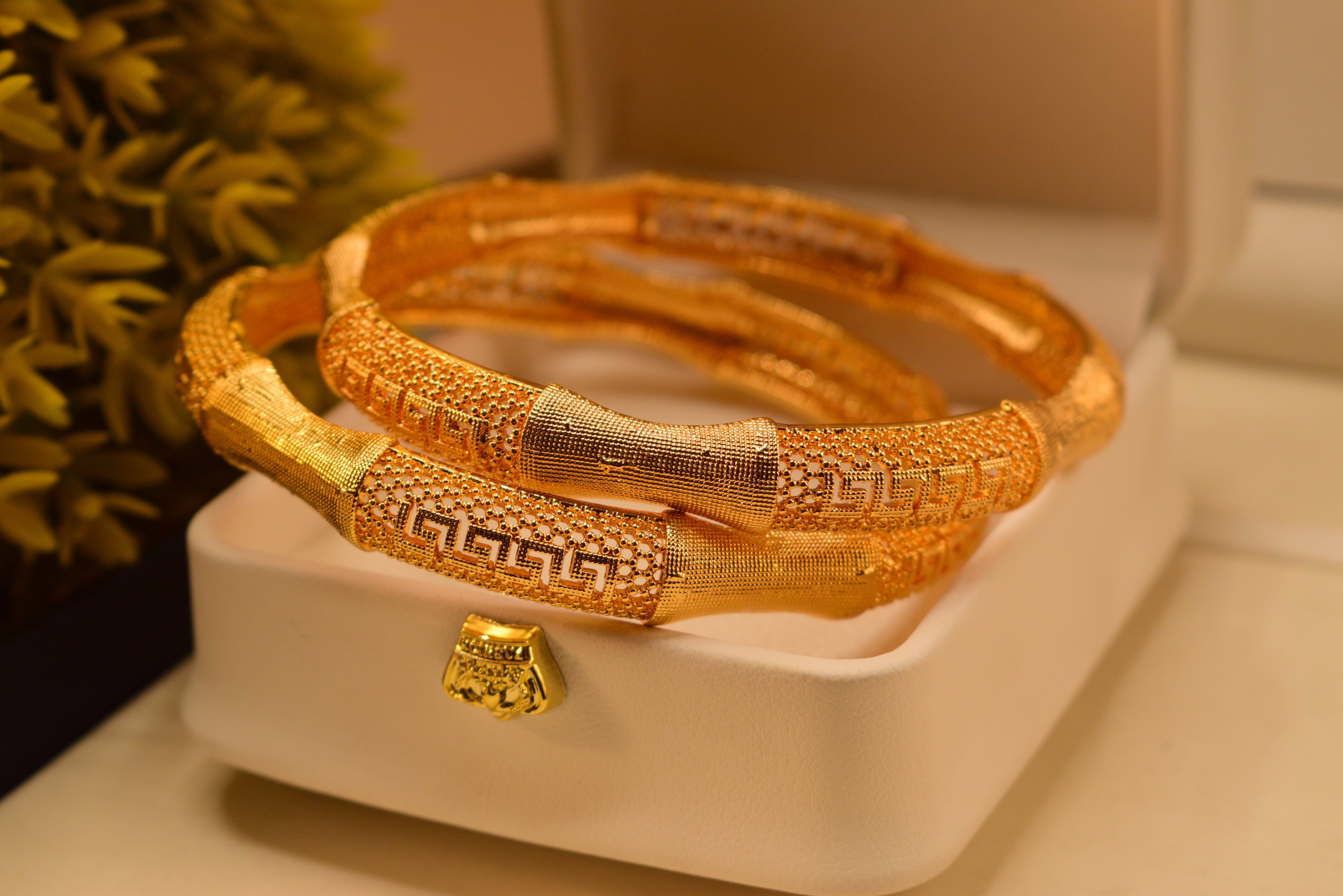 Beautiful Elegant Design Gold Plated 2pc Bangles Set for Girls/Women