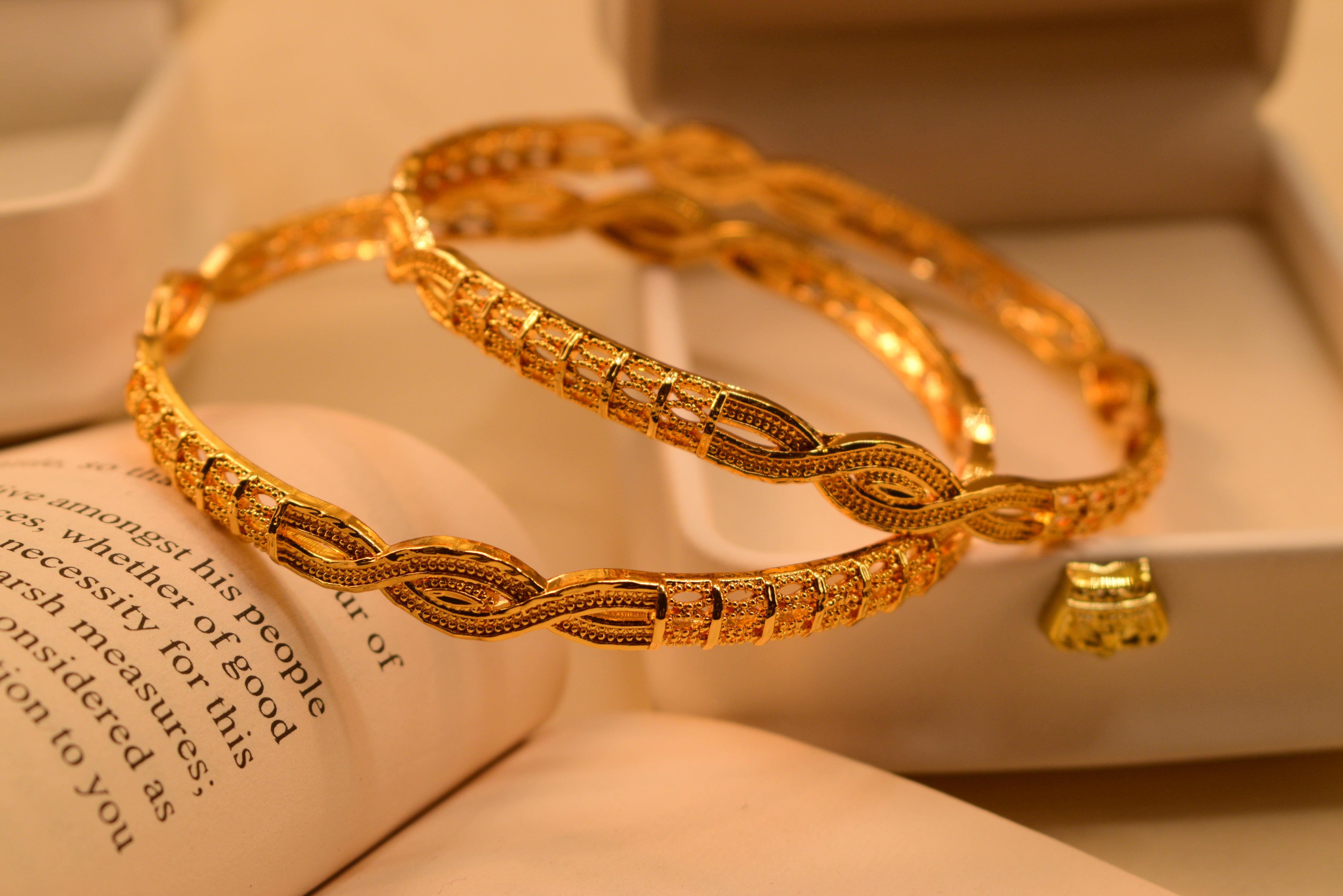 Luxury Stylish Design Gold Plated 2pc Bangles Set for Girls/Women