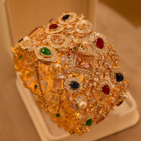 Luminous Stylish Design Crystal Stones Gold Plated Bangle for Girls/Women