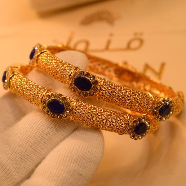 Luminous Real Stones Gold Plated 2pc Bangles Set for Girls/Women