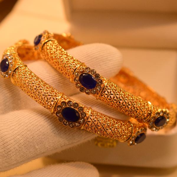 Luminous Real Stones Gold Plated 2pc Bangles Set for Girls/Women