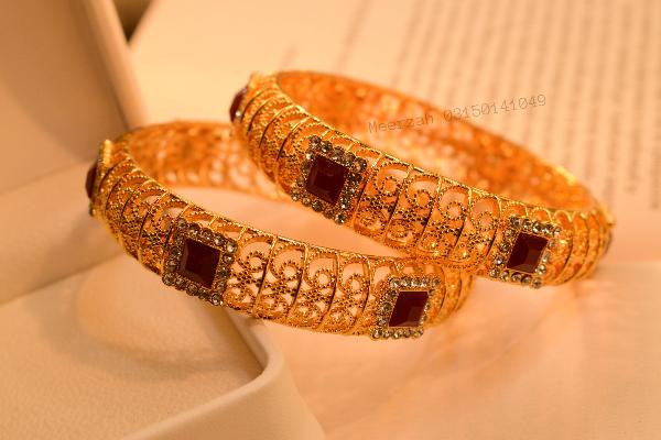 Luminous Elegant Design Gold Plated 2pc Bangles Set for Girls/Women