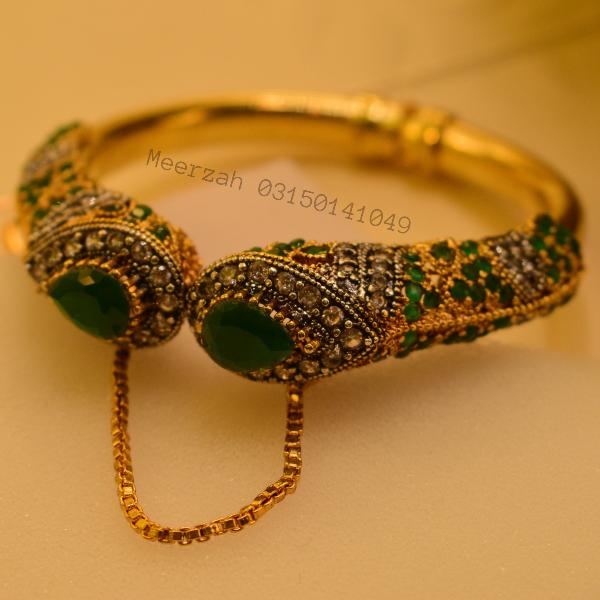 Gorgeous Unique Design Real Stones Gold Plated Bangle for Girls/Women