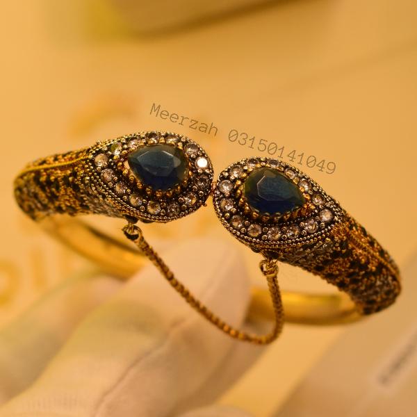 Gorgeous Unique Design Real Stones Gold Plated Bangle for Girls/Women