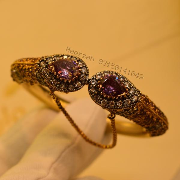 Gorgeous Unique Design Real Stones Gold Plated Bangle for Girls/Women