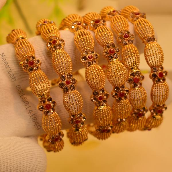 Gorgeous Flower Design 6pc Gold Plated Bangles Set for Girls/Women