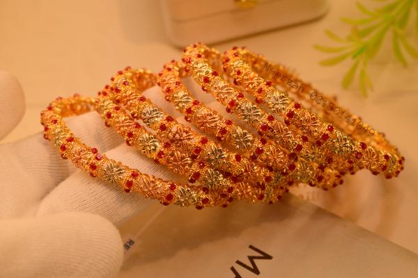 Beautiful Real Stones 6pc Gold Plated Bangles Set for Girls/Women