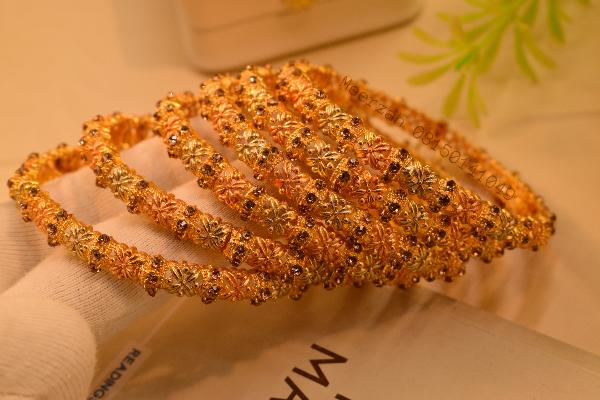 Beautiful Real Stones 6pc Gold Plated Bangles Set for Girls/Women