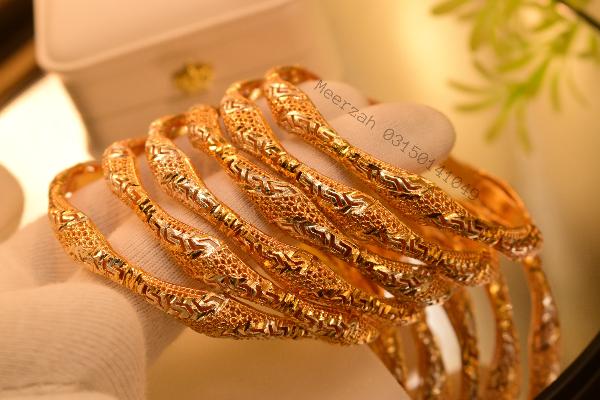 Glamorous Unique Design 6pc Gold Plated Bangles Set for Girls/Women