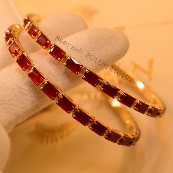 Stylish Elegant Design Real Stones 2pc Bangles Set for Girls/Women