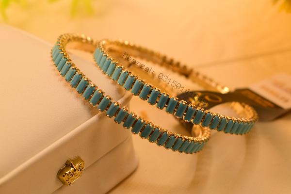 Fancy Unique Design Real Stones 2pc Bangles Set for Girls/Women