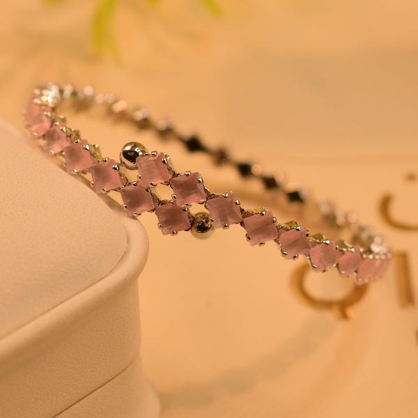 Beautiful Stylish Crystal Stones Silver Bangle for Girls/Women