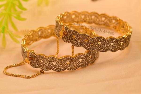 Beautiful Unique Design Gold Plated 2pc Bangles Set for Girls/Women